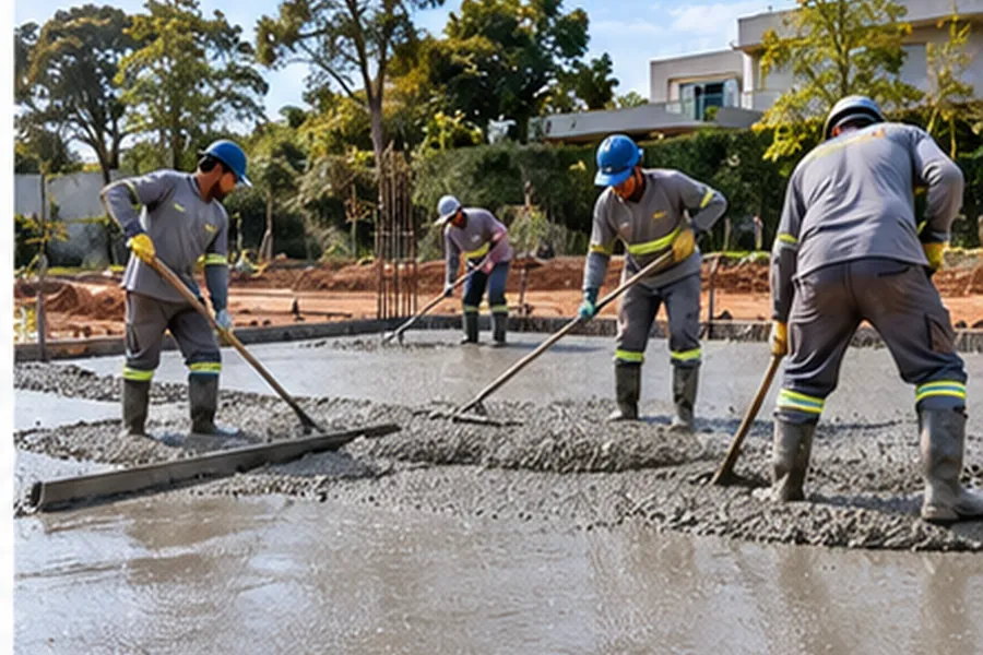 Acabamento de concreto fresco